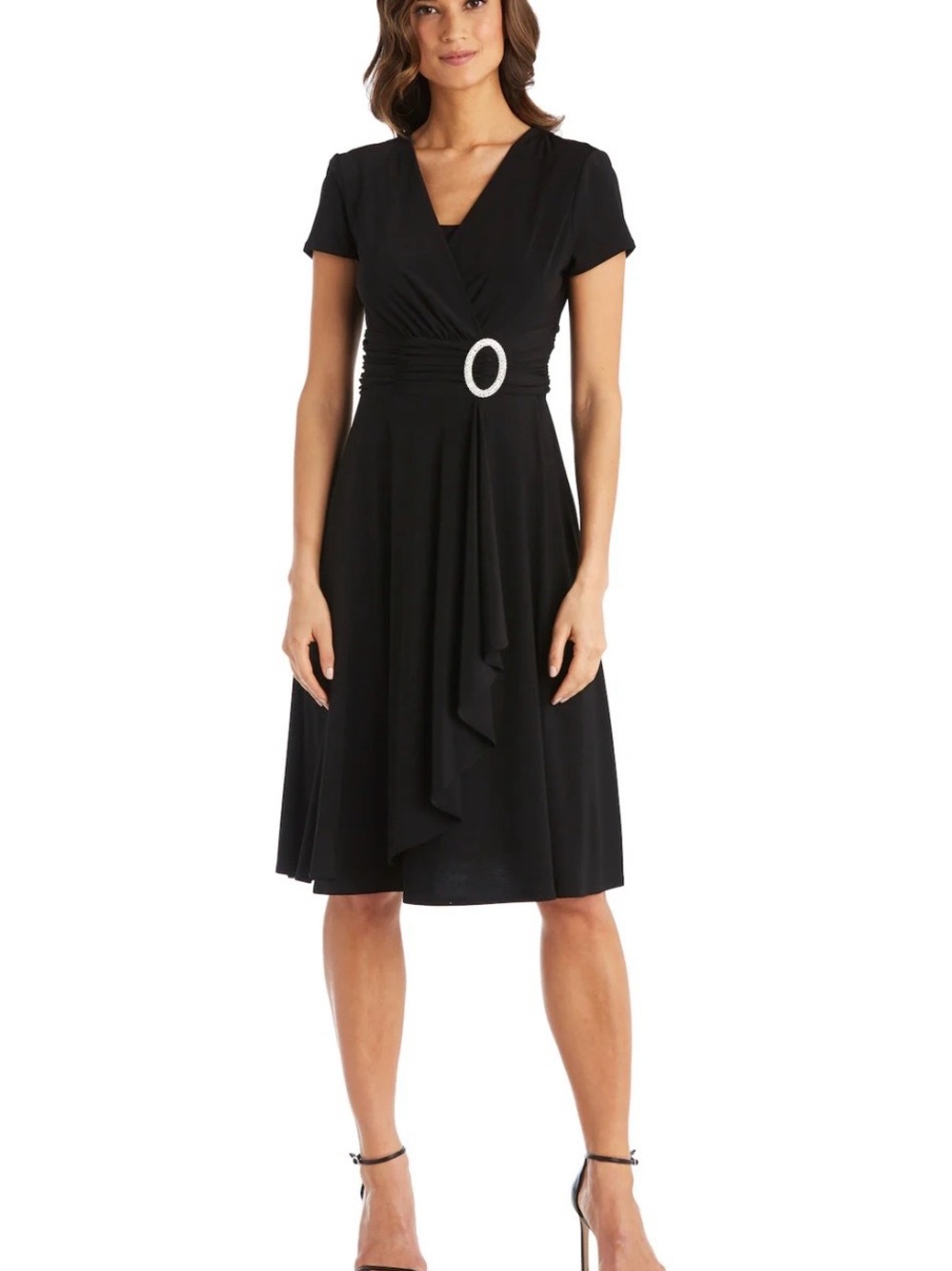R&M Richards Navy Midi Wrap Dress with Rhinestone Buckle Size 6